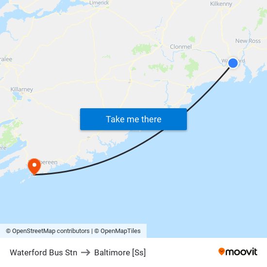 Waterford Bus Stn to Baltimore [Ss] map