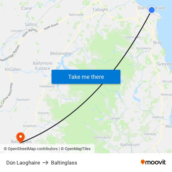 Dún Laoghaire to Baltinglass map