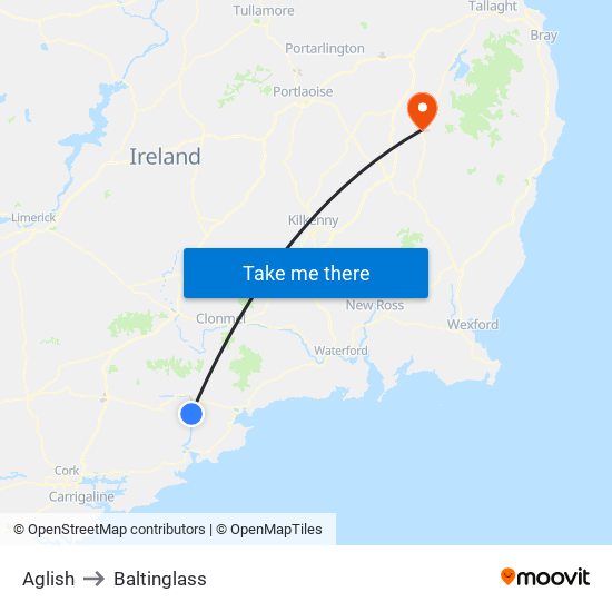 Aglish to Baltinglass map