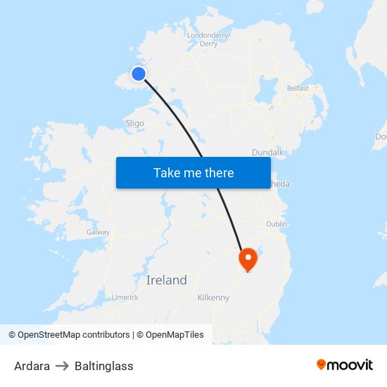 Ardara to Baltinglass map