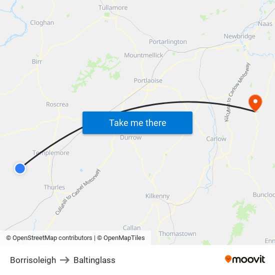 Borrisoleigh to Baltinglass map