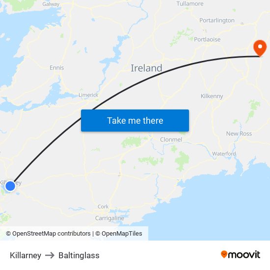 Killarney to Baltinglass map