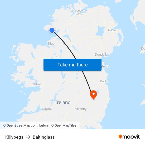 Killybegs to Baltinglass map