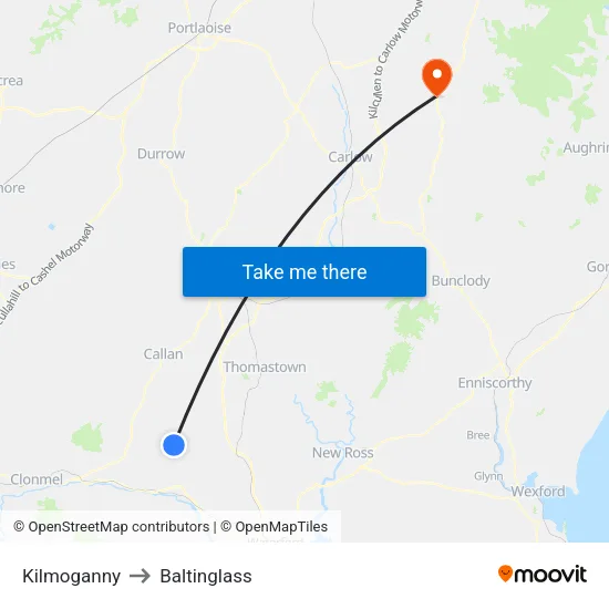 Kilmoganny to Baltinglass map