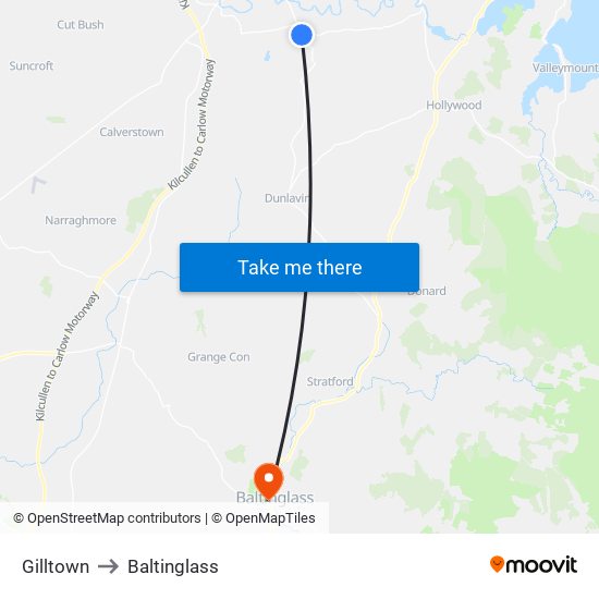 Gilltown to Baltinglass map