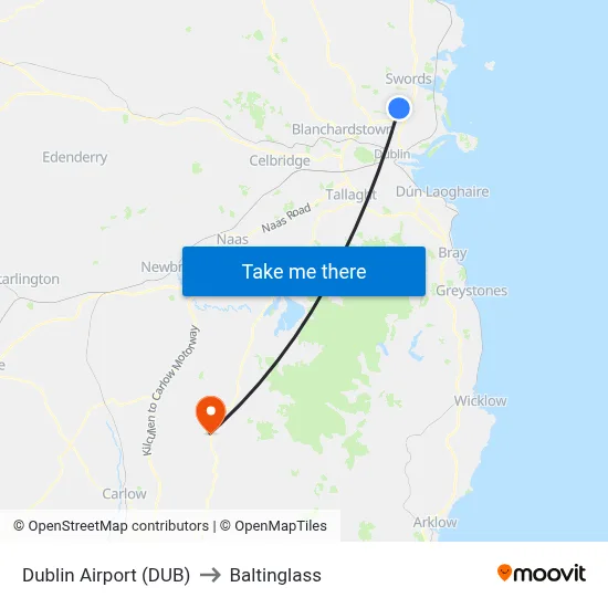 Dublin Airport (DUB) to Baltinglass map