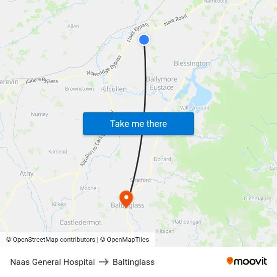 Naas General Hospital to Baltinglass map