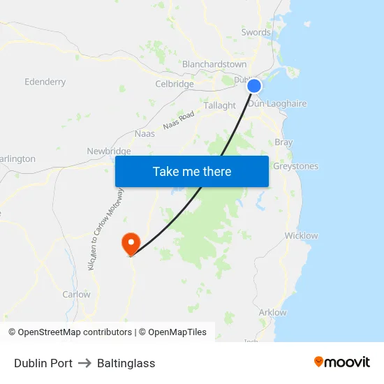 Dublin Port to Baltinglass map