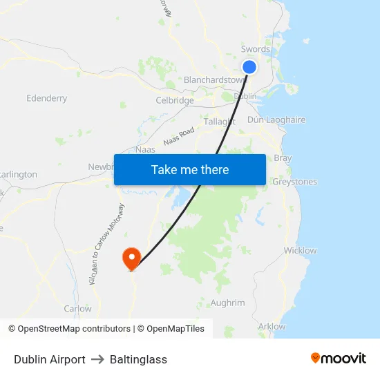 Dublin Airport to Baltinglass map