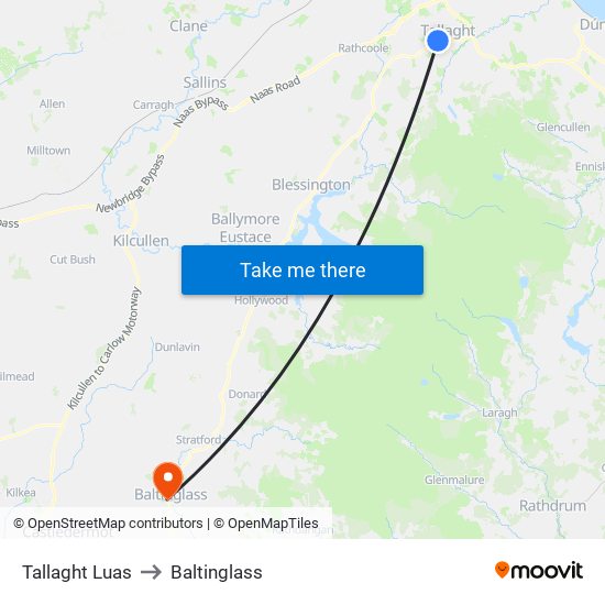 Tallaght Luas to Baltinglass map