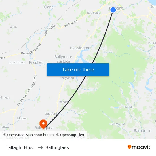 Tallaght Hosp to Baltinglass map