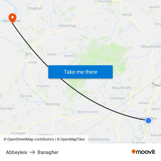Abbeyleix to Banagher map