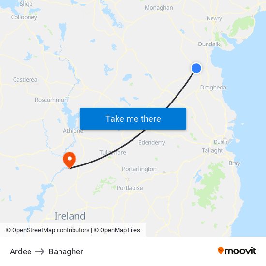 Ardee to Banagher map