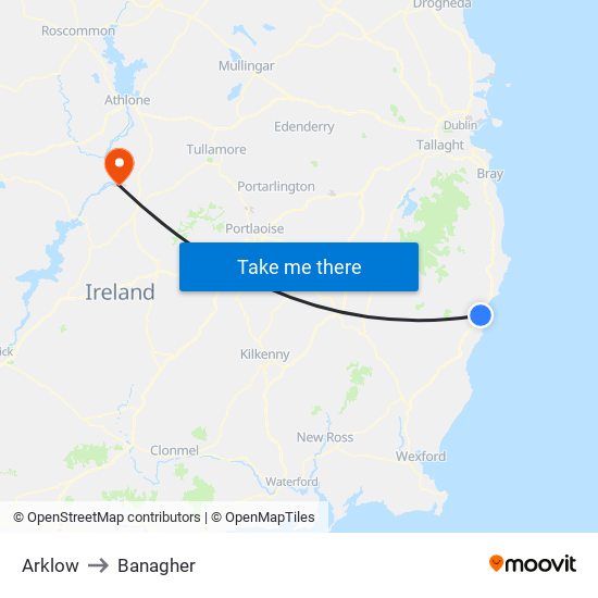 Arklow to Banagher map