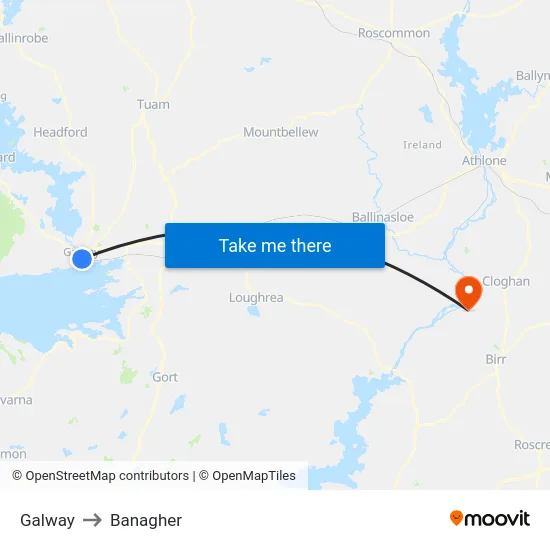 Galway to Banagher map