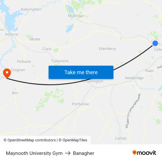 Maynooth University Gym to Banagher map