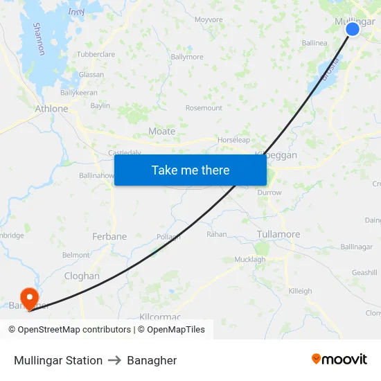 Mullingar Station to Banagher map