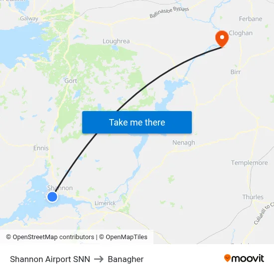 Shannon Airport SNN to Banagher map
