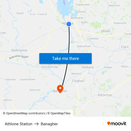 Athlone Station to Banagher map