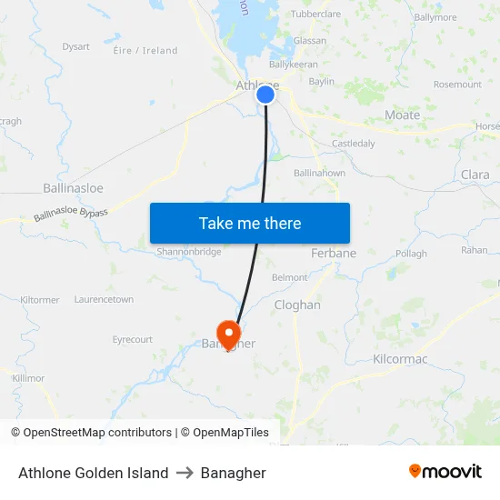 Athlone Golden Island to Banagher map