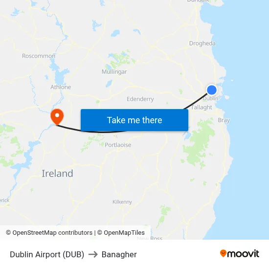 Dublin Airport (DUB) to Banagher map