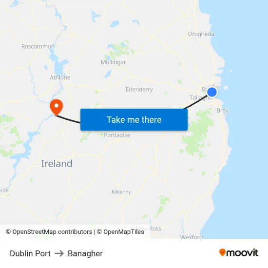 Dublin Port to Banagher map