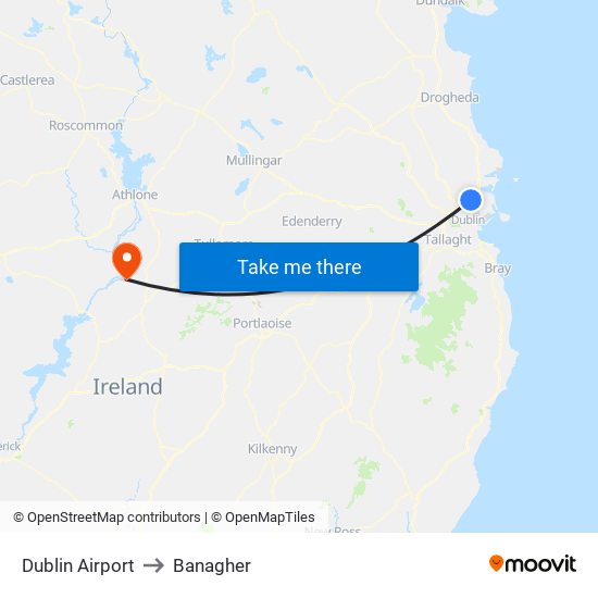 Dublin Airport to Banagher map