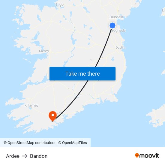 Ardee to Bandon map