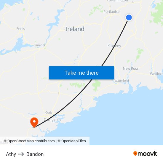 Athy to Bandon map