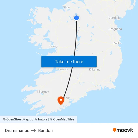 Drumshanbo to Bandon map