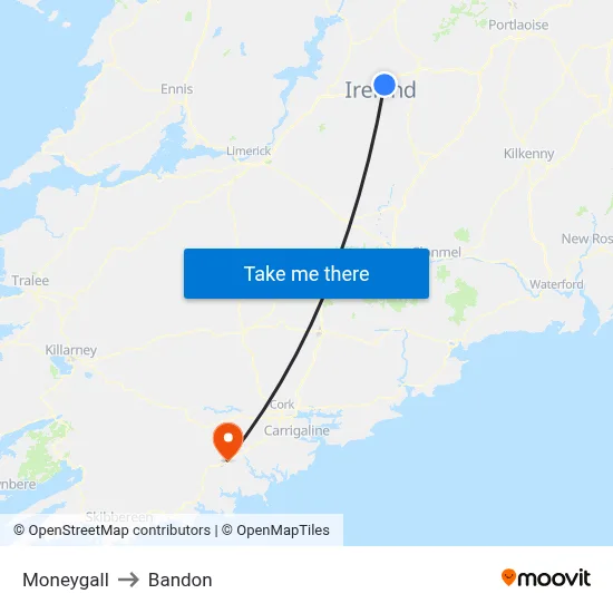 Moneygall to Bandon map