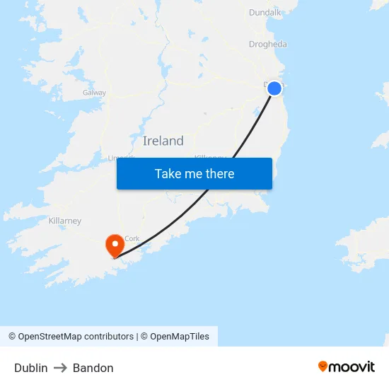 Dublin to Bandon map