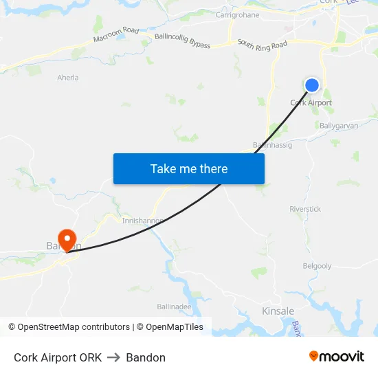 Cork Airport ORK to Bandon map
