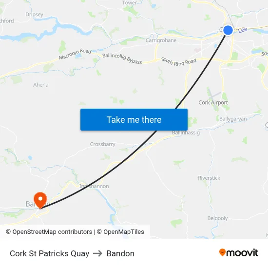 Cork St Patricks Quay to Bandon map