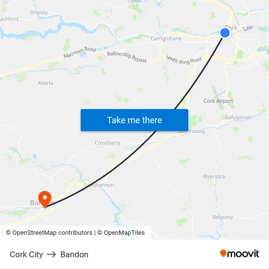 Cork City to Bandon map