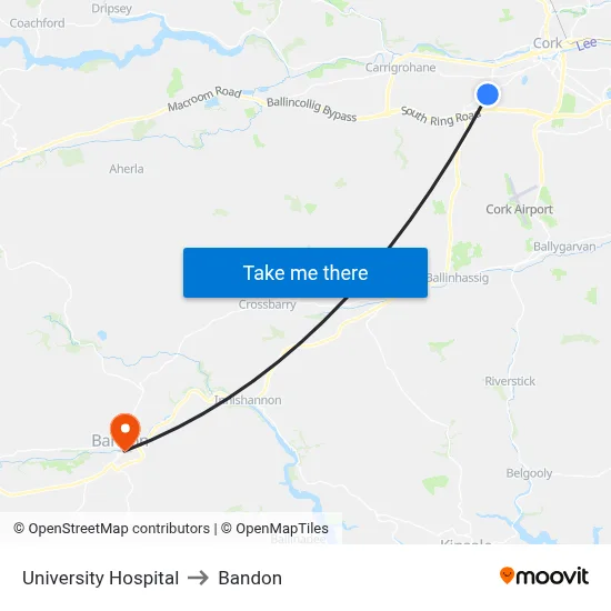 University Hospital to Bandon map