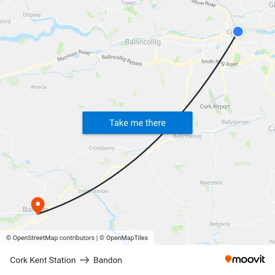 Cork Kent Station to Bandon map