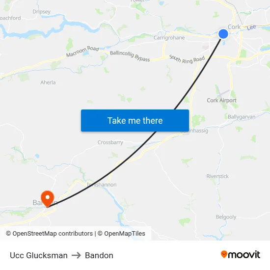 Ucc Glucksman to Bandon map