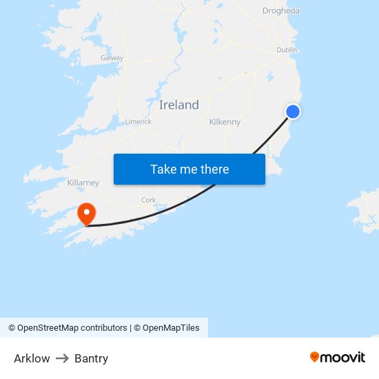 Arklow to Bantry map