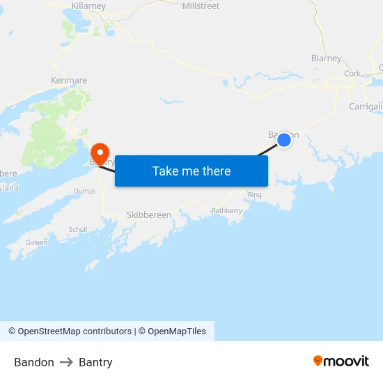 Bandon to Bantry map