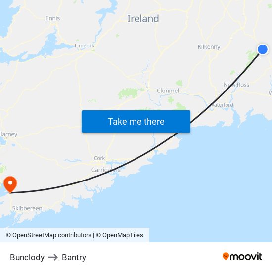 Bunclody to Bantry map