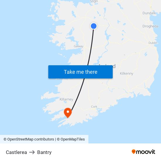 Castlerea to Bantry map