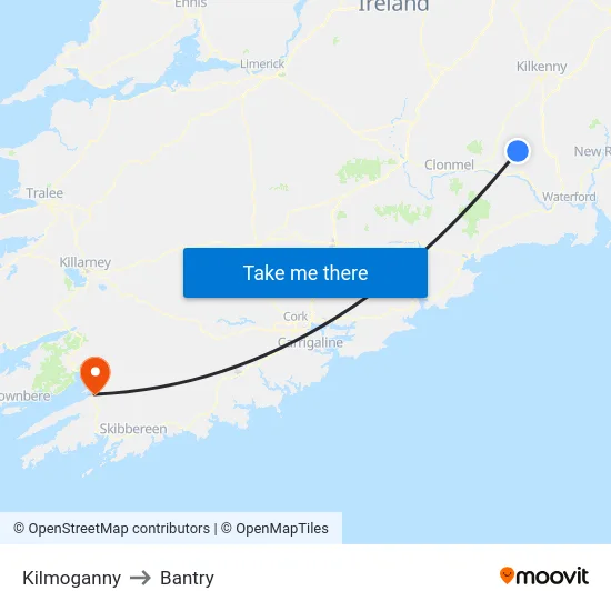 Kilmoganny to Bantry map