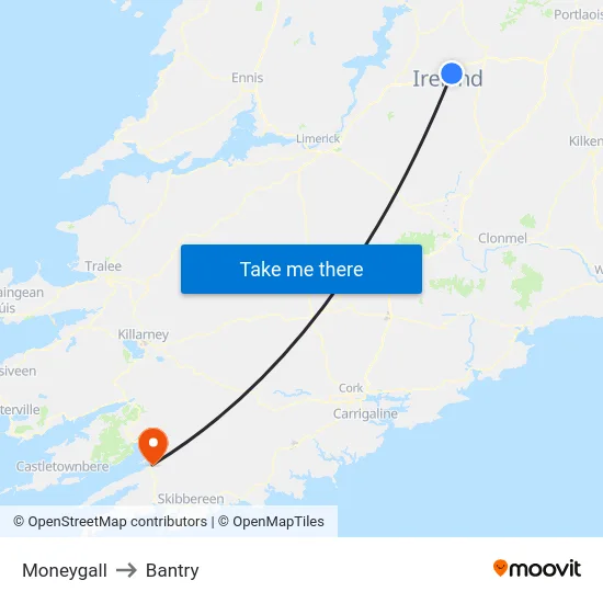 Moneygall to Bantry map