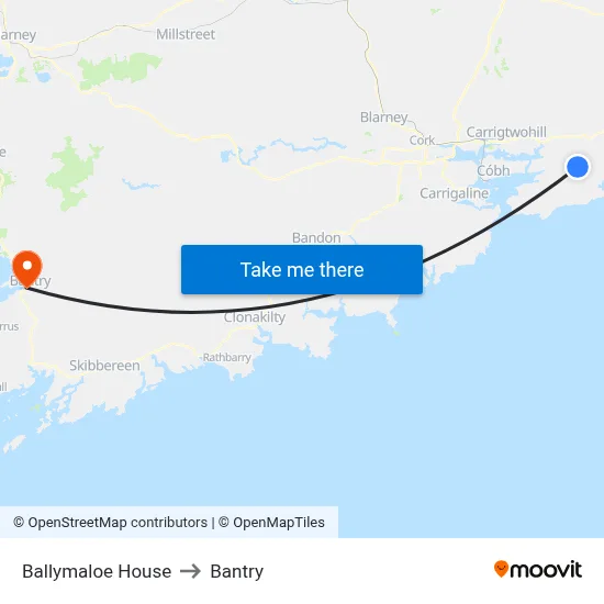Ballymaloe House to Bantry map