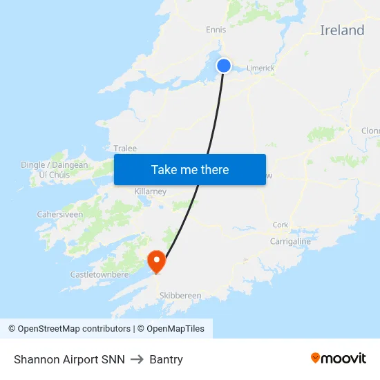 Shannon Airport SNN to Bantry map