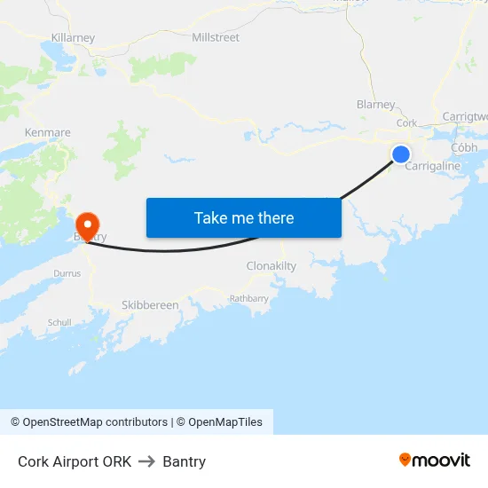 Cork Airport ORK to Bantry map