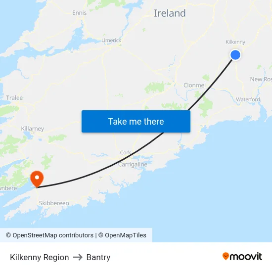 Kilkenny Region to Bantry map