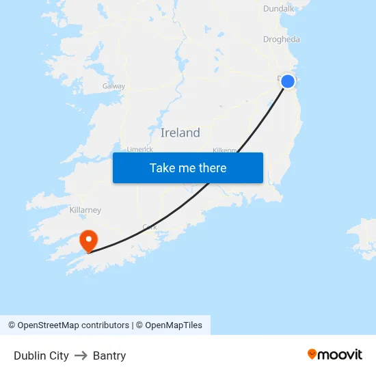 Dublin City to Bantry map