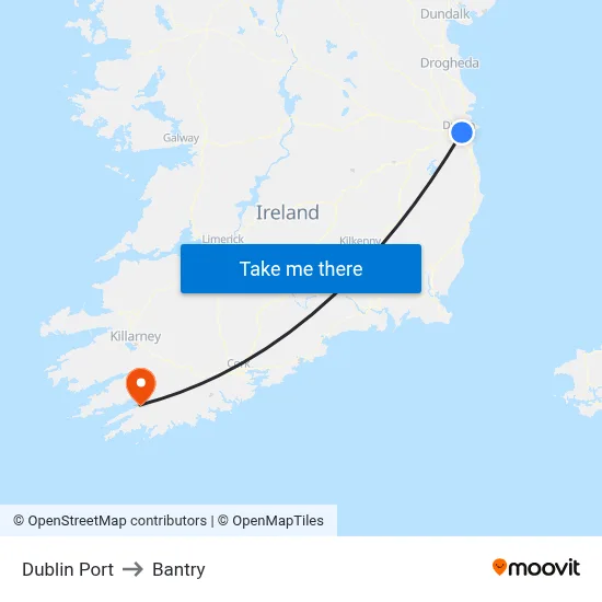Dublin Port to Bantry map